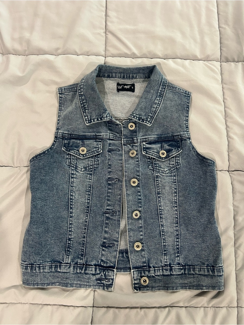 Classic Light Blue Denim Vest with Button Front
